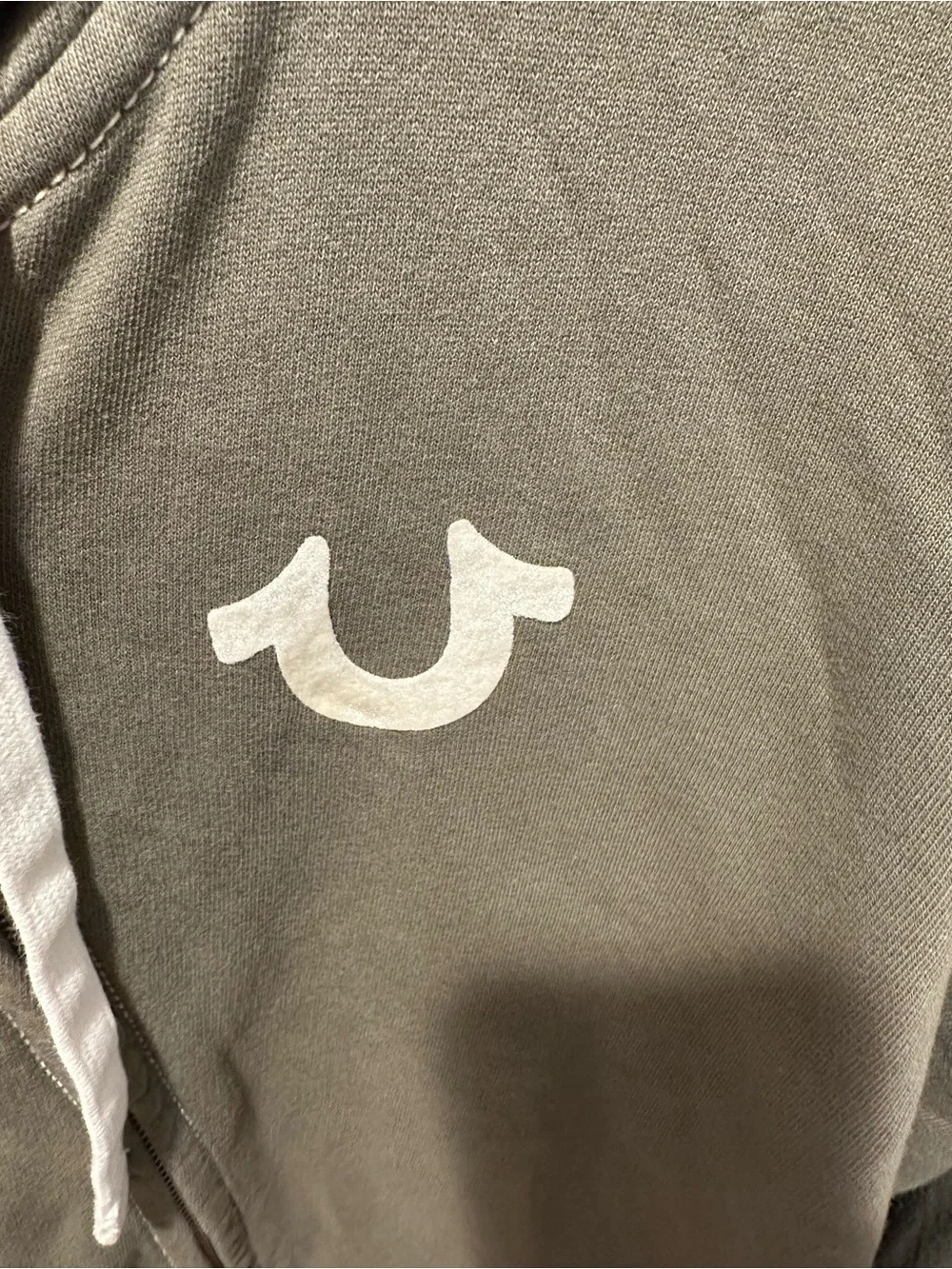 True Religion Olive Zip Hoodie with White Logo Accent